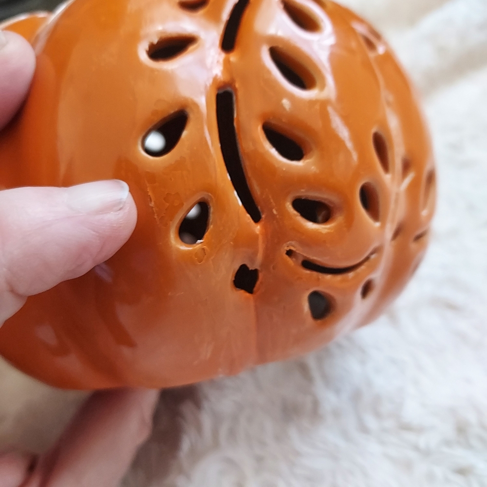 Fall Harvest Glow Ceramic Pumpkin Lantern Autumn Holiday Decor - Picture 11 of 11